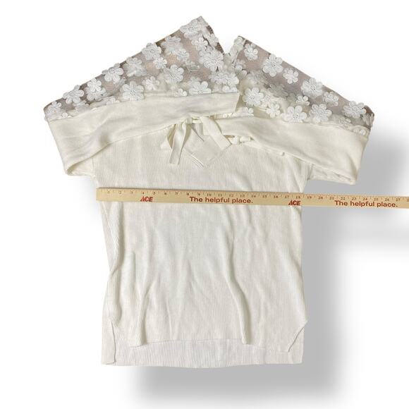 French Connection Cotton‎ Lace Bell-Sleeve Top Womens Size XS White - Picture 4 of 7